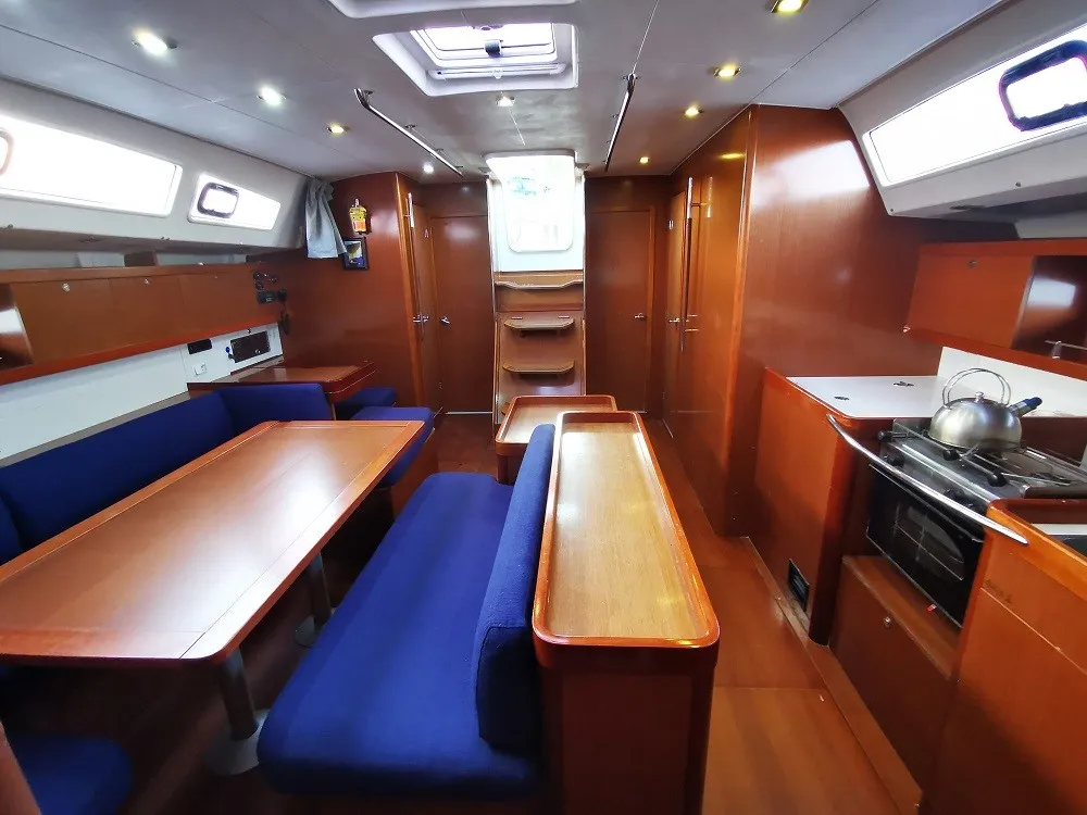 Salon of Seladon II, a Beneteau Oceanis 50 sailboat at Lavreotiki Municipal Unit, Greece