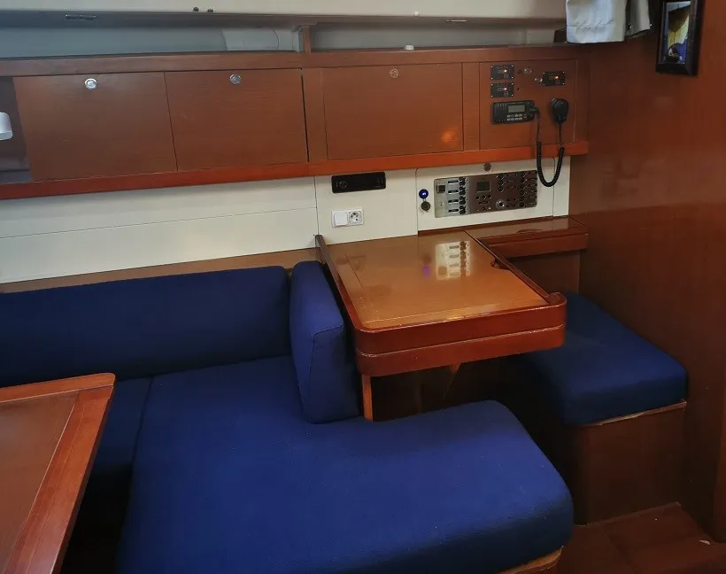 Salon of Seladon II, a Beneteau Oceanis 50 sailboat at Lavreotiki Municipal Unit, Greece