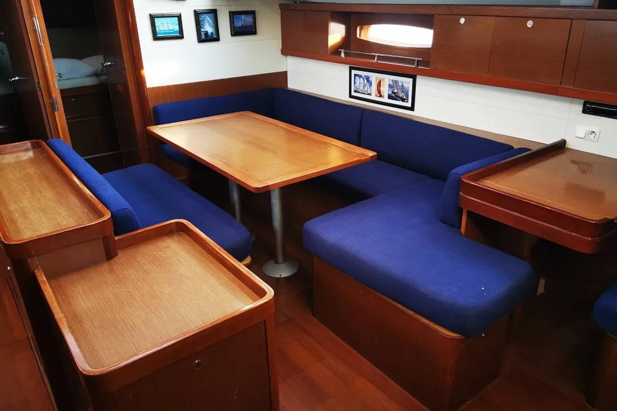 Salon of Seladon II, a Beneteau Oceanis 50 sailboat at Lavreotiki Municipal Unit, Greece