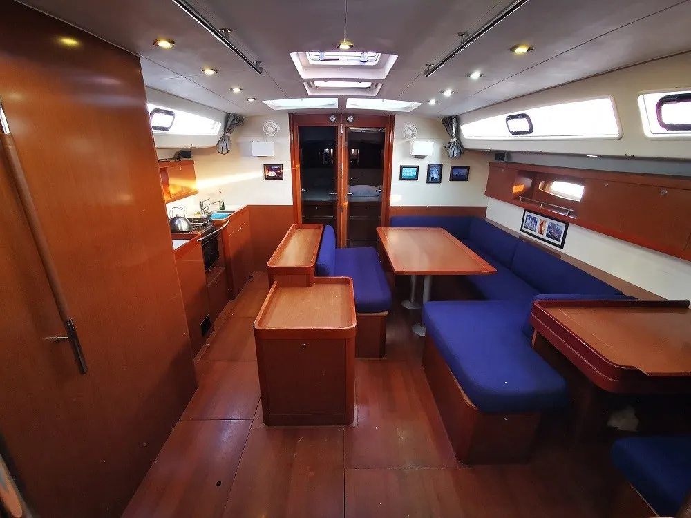 Salon of Seladon II, a Beneteau Oceanis 50 sailboat at Lavreotiki Municipal Unit, Greece