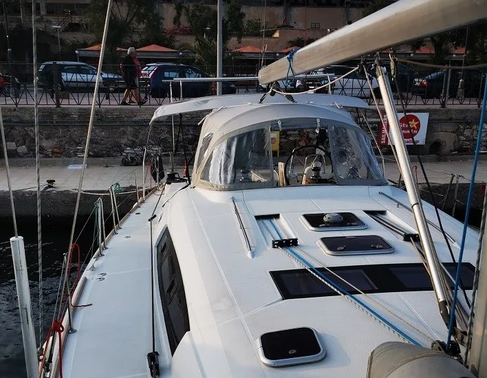 Deck of Seladon II, a Beneteau Oceanis 50 sailboat at Lavreotiki Municipal Unit, Greece