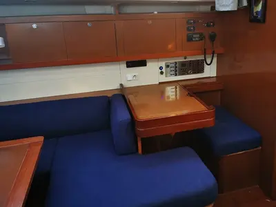 Salon of Seladon II, a Beneteau Oceanis 50 sailboat at Lavreotiki Municipal Unit, Greece