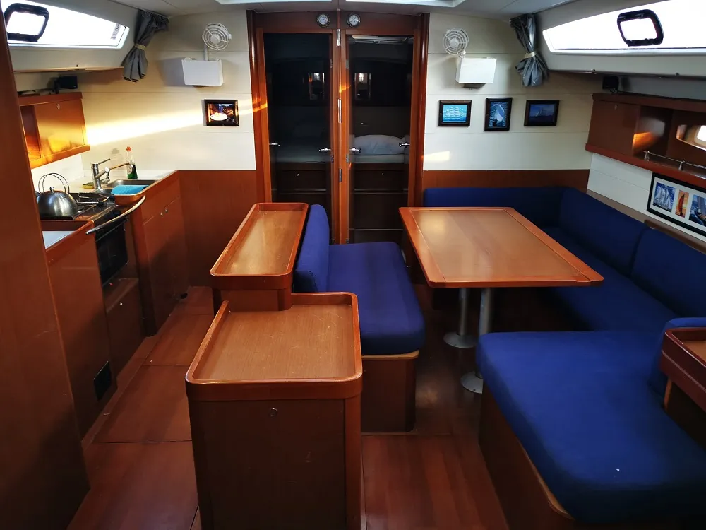 Salon of Seladon II, a Beneteau Oceanis 50 sailboat at Lavreotiki Municipal Unit, Greece