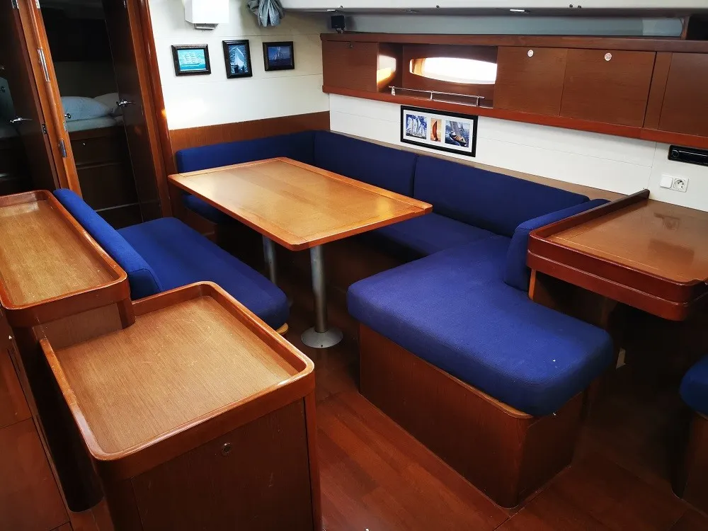 Salon of Seladon II, a Beneteau Oceanis 50 sailboat at Lavreotiki Municipal Unit, Greece