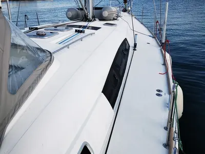Deck of Seladon II, a Beneteau Oceanis 50 sailboat at Lavreotiki Municipal Unit, Greece