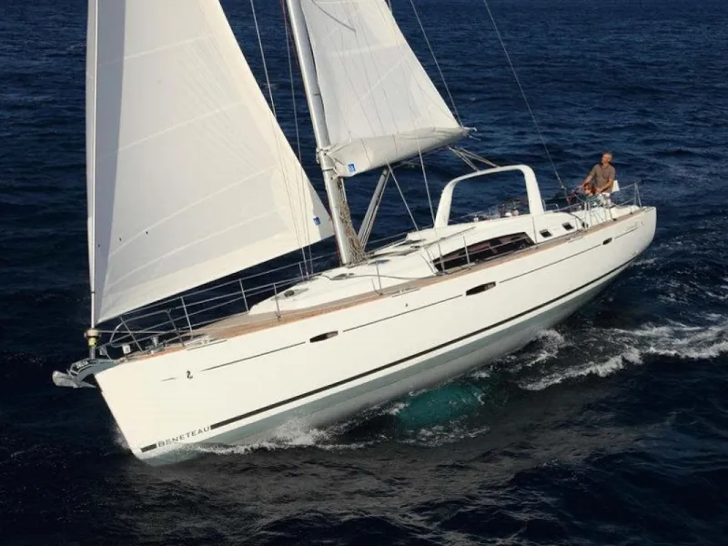 Exterior view of Seladon II, a Beneteau Oceanis 50 sailboat at Lavreotiki Municipal Unit, Greece