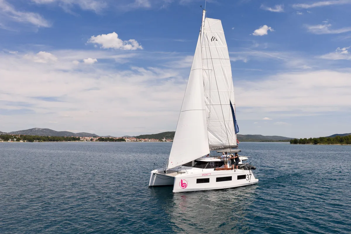 Exterior view of Aruna, a Aventura 37 catamaran at Pirovac, Croatia