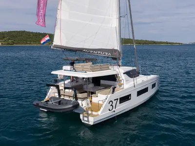 Deck of Aruna, a Aventura 37 catamaran at Pirovac, Croatia