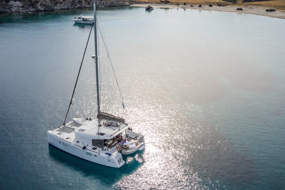 Exterior view of KALLISTI, a Lagoon 39 catamaran at Municipal Unit of Ellomenos, Greece