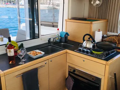 Galley of KALLISTI, a Lagoon 39 catamaran at Municipal Unit of Ellomenos, Greece