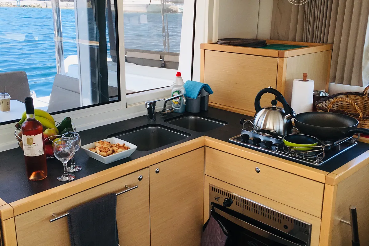 Galley of KALLISTI, a Lagoon 39 catamaran at Municipal Unit of Ellomenos, Greece