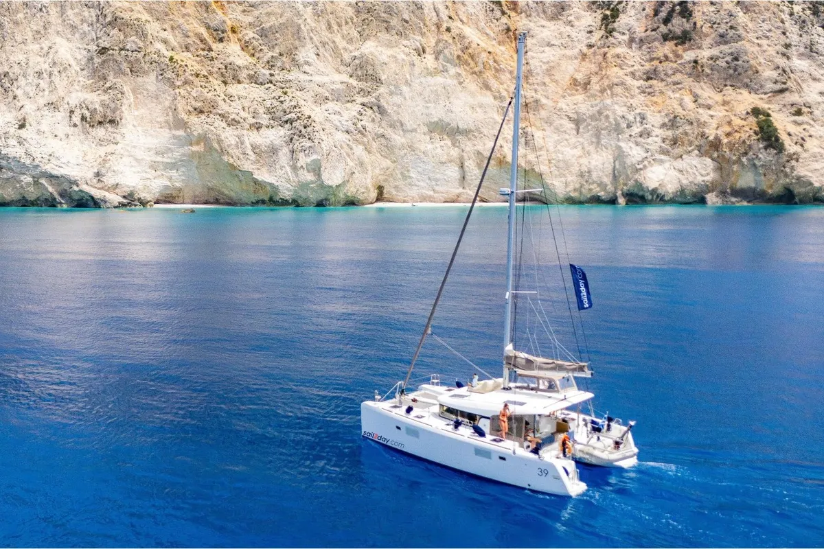 Exterior view of KALLISTI, a Lagoon 39 catamaran at Municipal Unit of Ellomenos, Greece