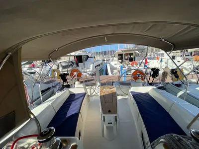 Cockpit of Bliss, a Beneteau Oceanis 43 sailboat at Fethiye, Turkey