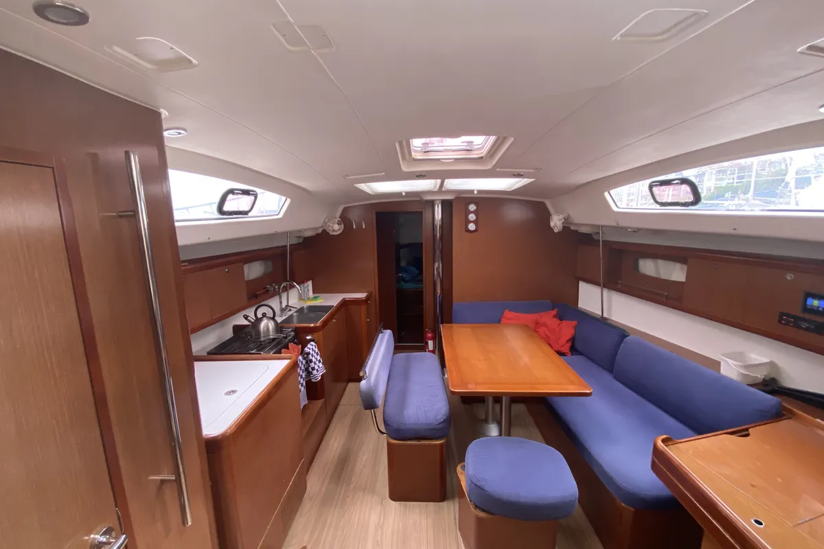 Salon of Bliss, a Beneteau Oceanis 43 sailboat at Fethiye, Turkey