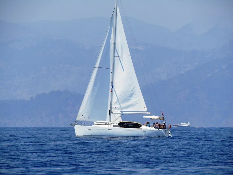 Exterior view of Bliss, a Beneteau Oceanis 43 sailboat at Fethiye, Turkey