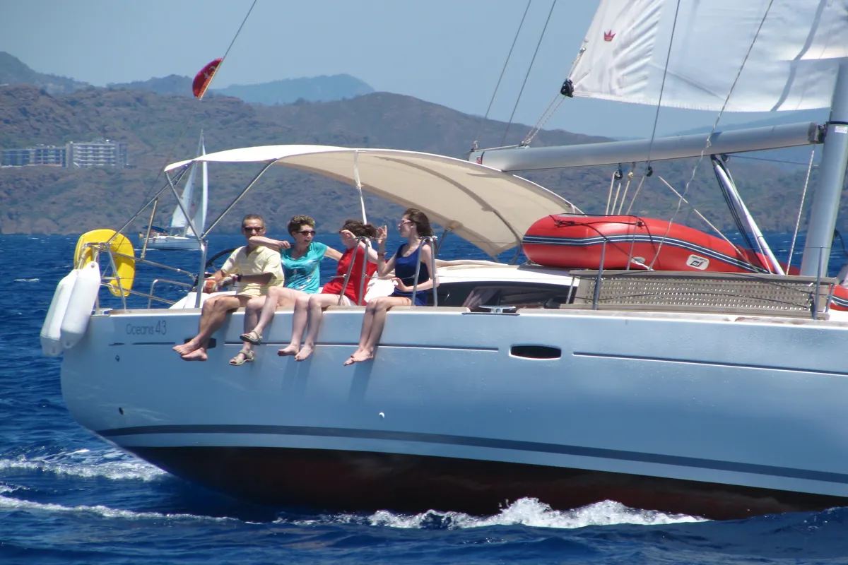 Exterior view of Bliss, a Beneteau Oceanis 43 sailboat at Fethiye, Turkey