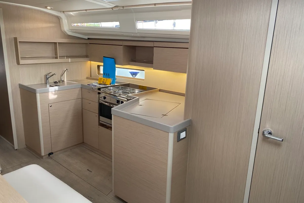 Galley of Blue Eyes II, a Beneteau Oceanis 40.1 sailboat at Olbia, Italy