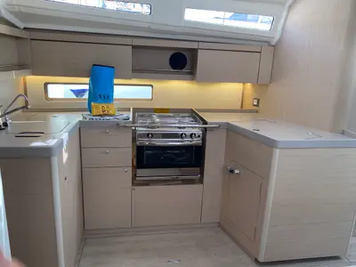 Galley of Blue Eyes II, a Beneteau Oceanis 40.1 sailboat at Olbia, Italy