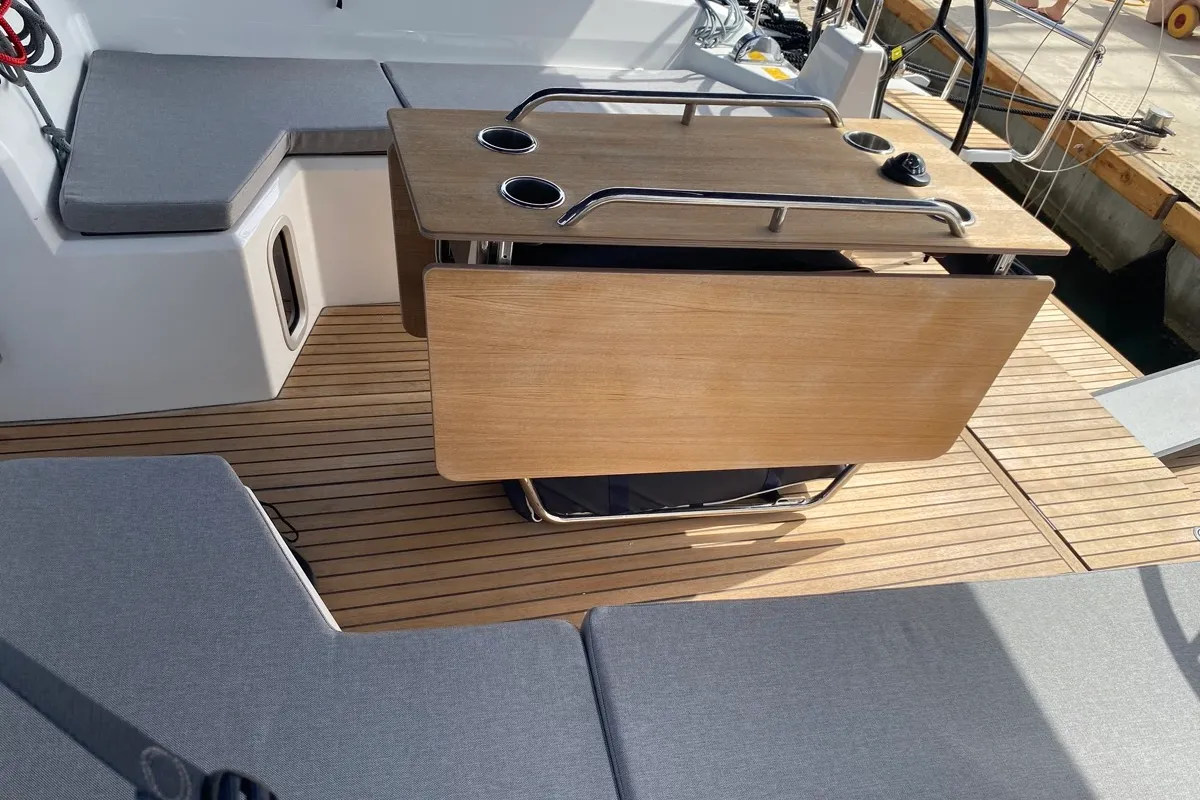 Deck of Blue Eyes II, a Beneteau Oceanis 40.1 sailboat at Olbia, Italy