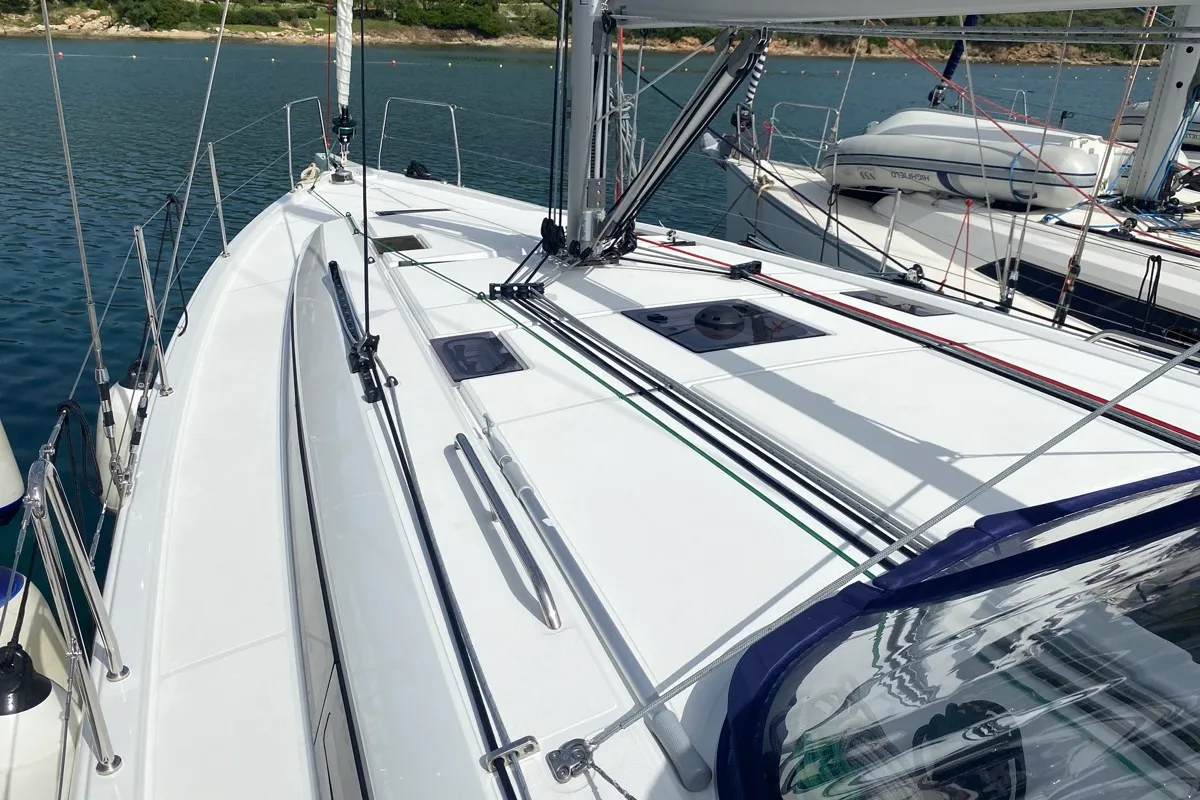 Deck of Blue Eyes II, a Beneteau Oceanis 40.1 sailboat at Olbia, Italy