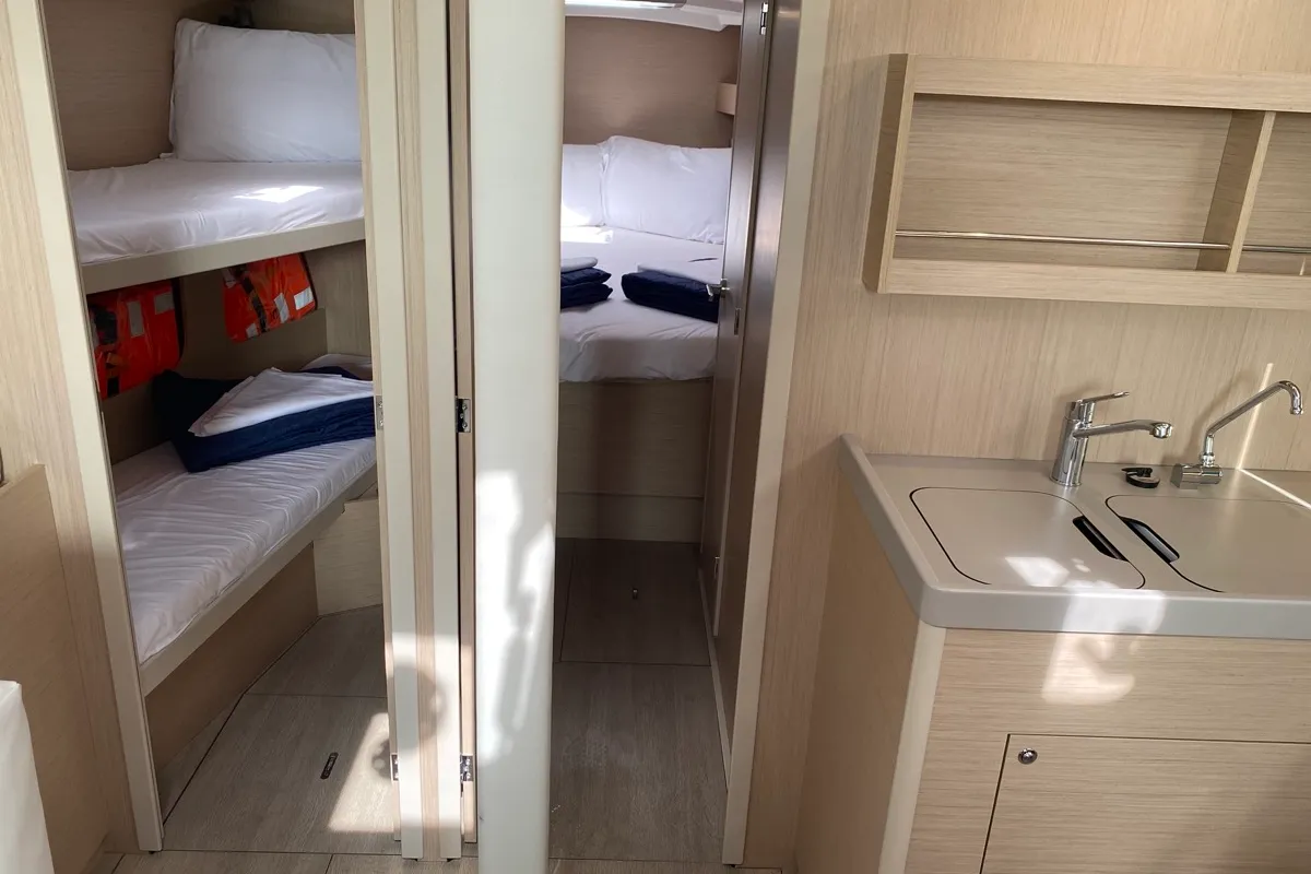 Cabin on Blue Eyes II, a Beneteau Oceanis 40.1 sailboat at Olbia, Italy