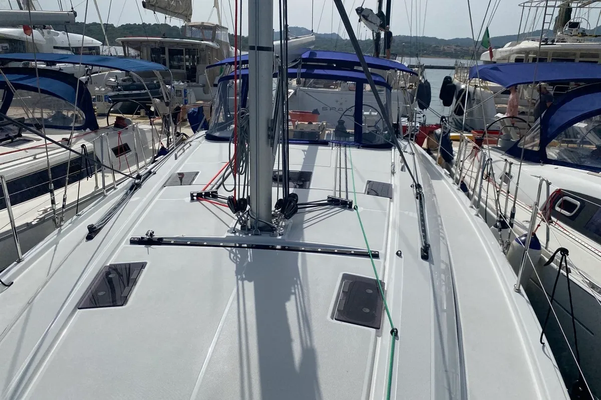 Deck of Blue Eyes II, a Beneteau Oceanis 40.1 sailboat at Olbia, Italy