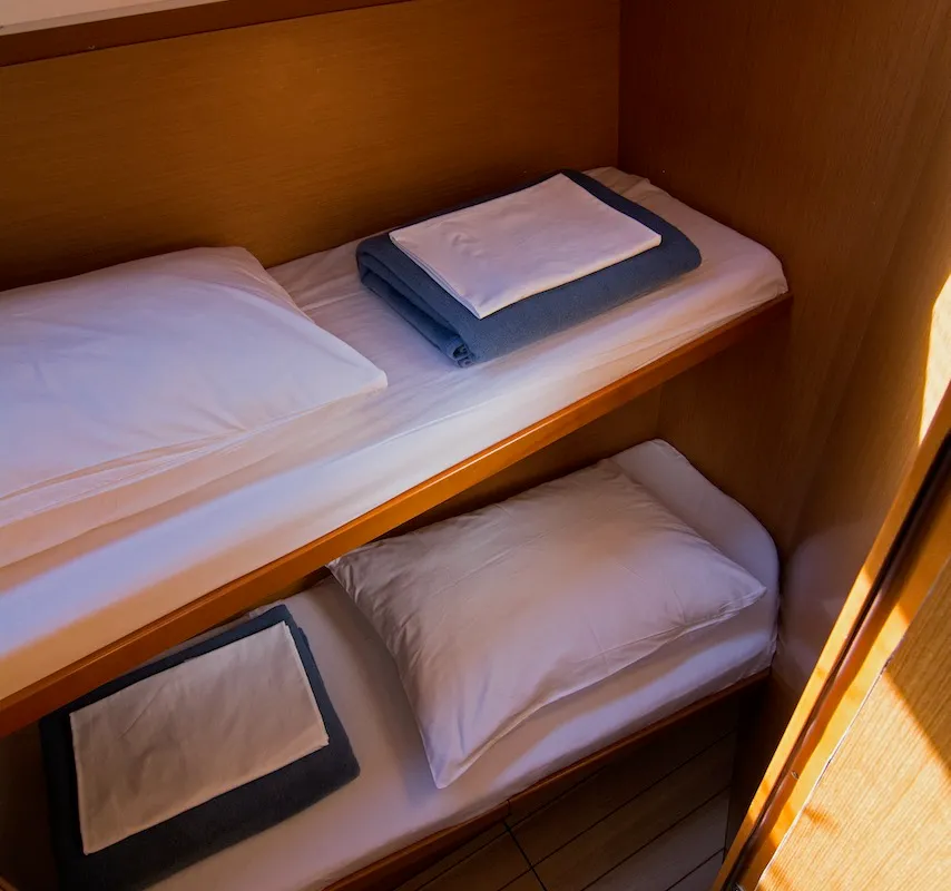 Cabin on Omega Kiss, a Jeanneau 53 sailboat at Dubrovnik, Croatia