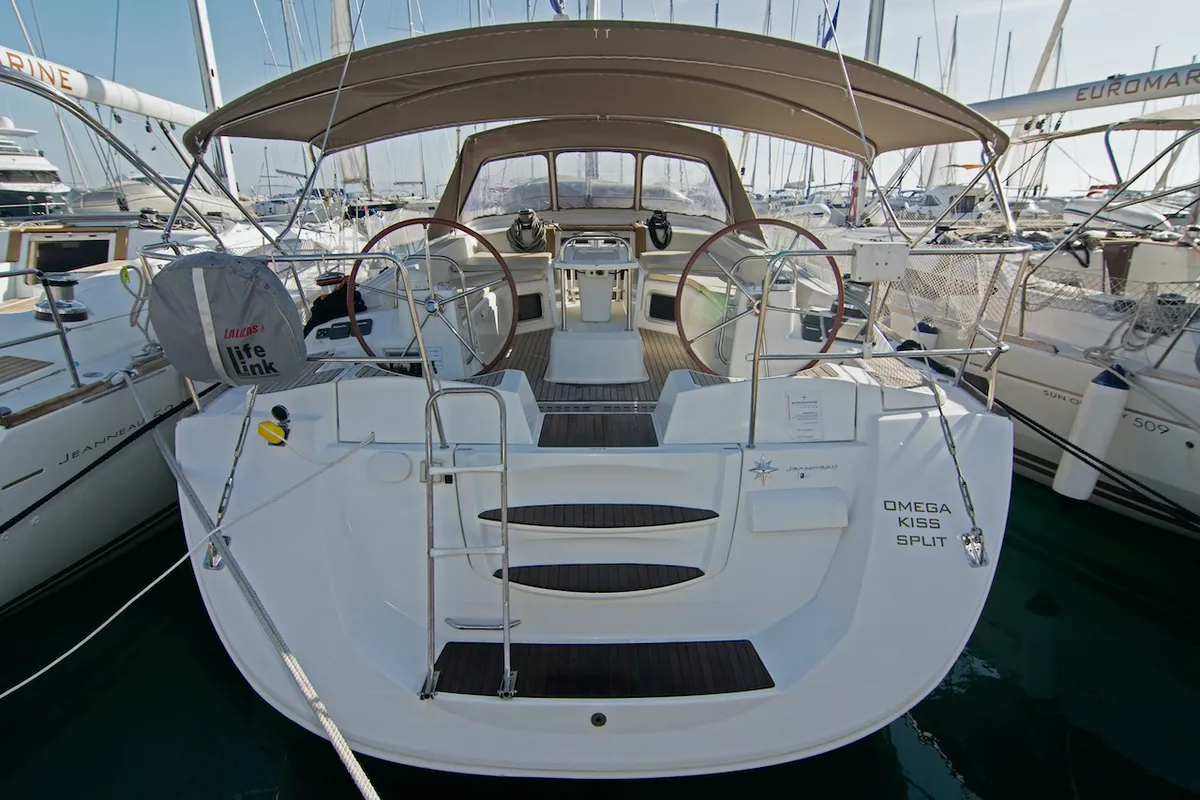 Cockpit of Omega Kiss, a Jeanneau 53 sailboat at Dubrovnik, Croatia