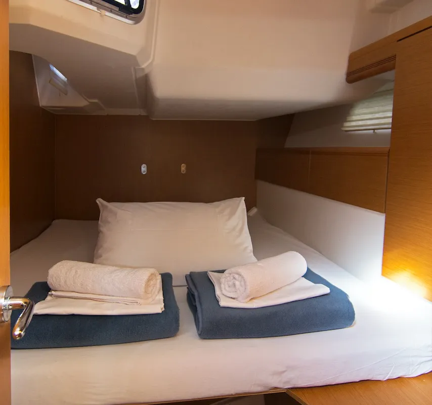 Cabin on Omega Kiss, a Jeanneau 53 sailboat at Dubrovnik, Croatia