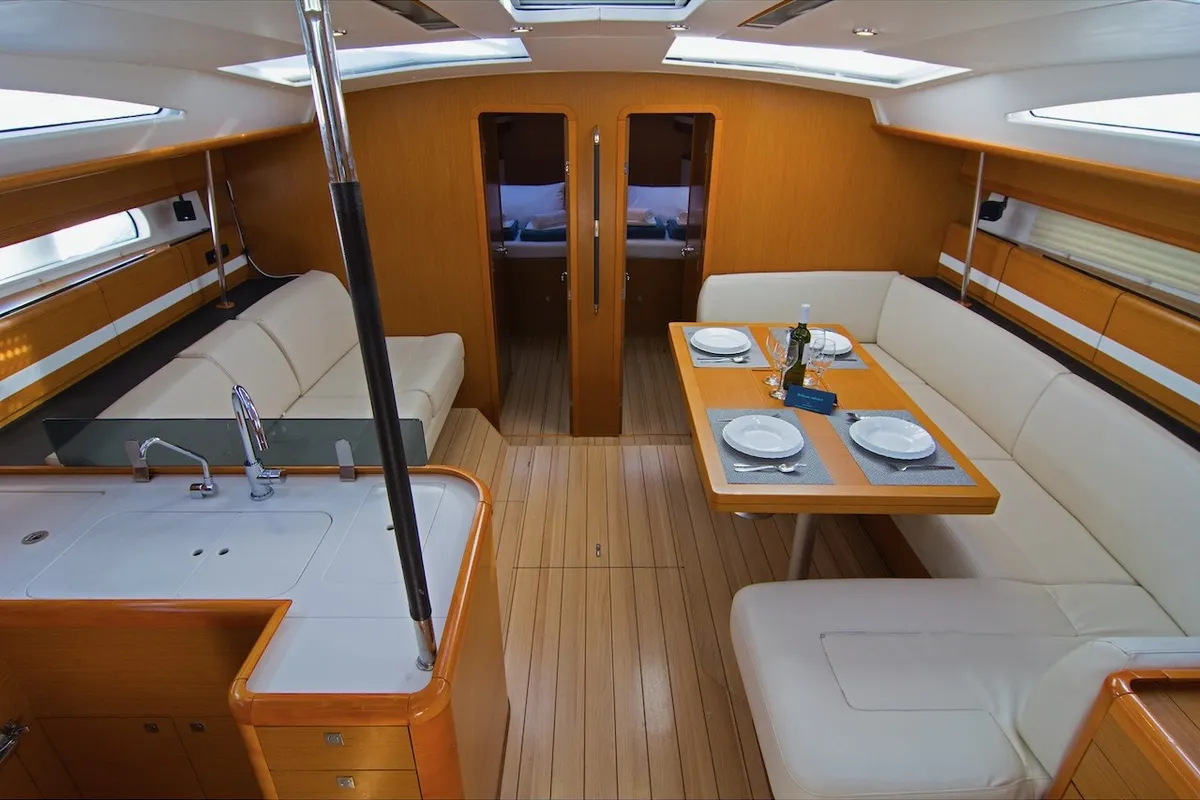 Galley of Omega Kiss, a Jeanneau 53 sailboat at Dubrovnik, Croatia