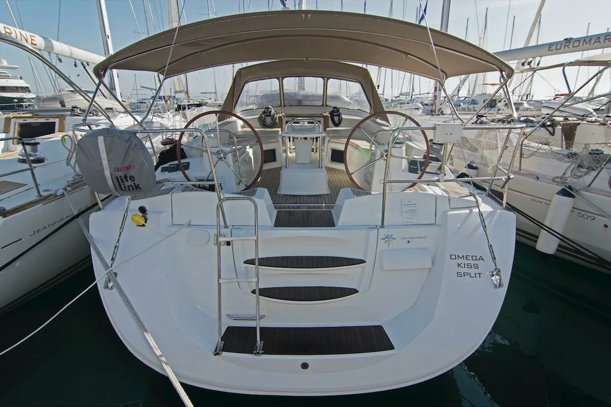 Cockpit of Omega Kiss, a Jeanneau 53 sailboat at Dubrovnik, Croatia