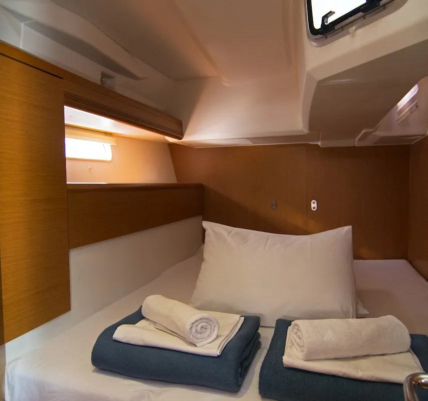 Cabin on Omega Kiss, a Jeanneau 53 sailboat at Dubrovnik, Croatia