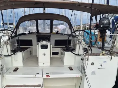 Cockpit of Soyka, a Jeanneau Sun Odyssey 440 sailboat at Grad Šibenik, Croatia