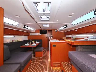 Salon of El Karinjo, a Bavaria Cruiser 56 sailboat at Grad Trogir, Croatia