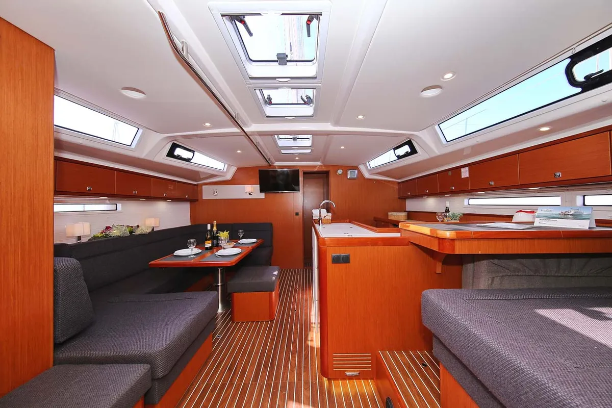 Salon of El Karinjo, a Bavaria Cruiser 56 sailboat at Grad Trogir, Croatia