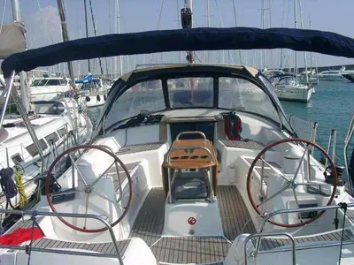 Cockpit of Malandrina, a Jeanneau Sun Odyssey 42DS sailboat at Punta Ala, Italy