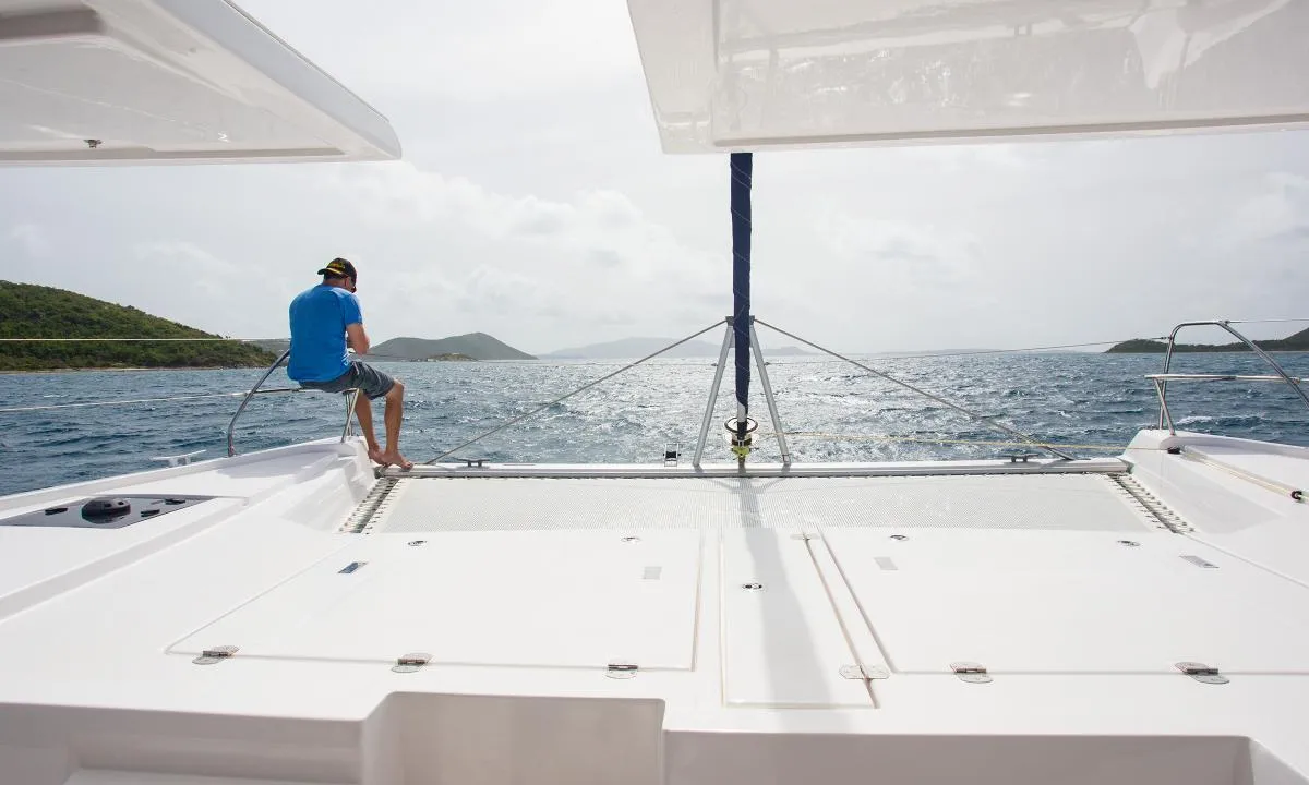 Deck of Moorings 5000 Exclusive, a Leopard 50 catamaran at Marigot, France