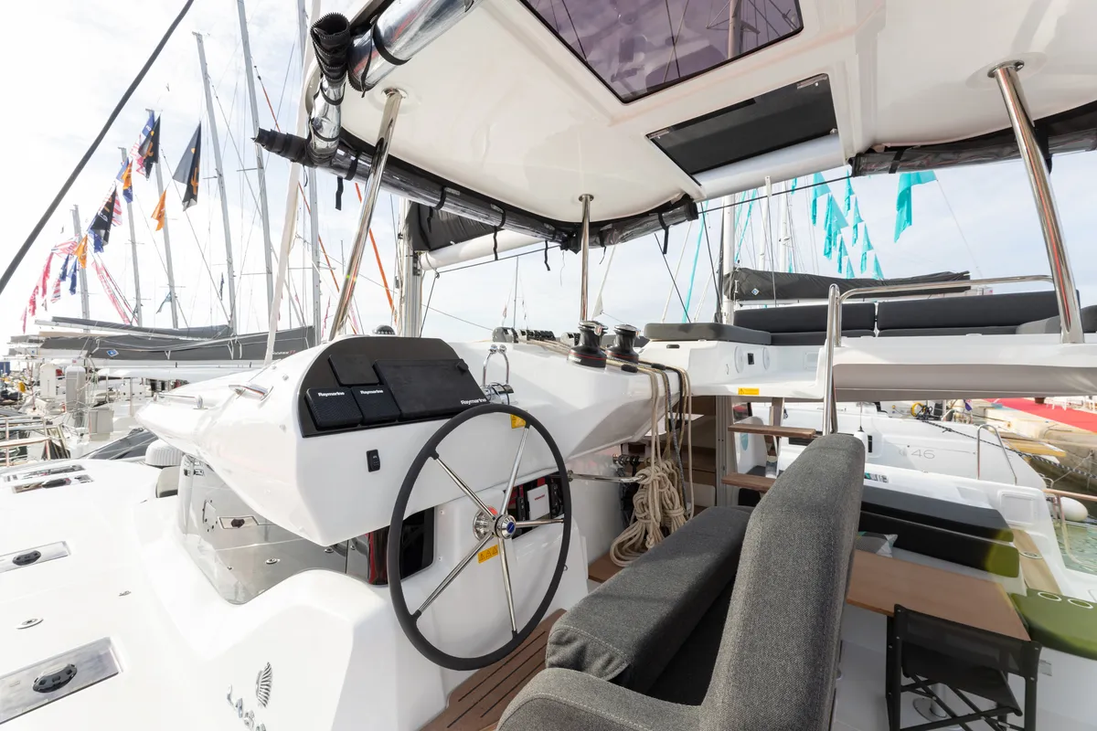 Cockpit of LA ROSE, a Lagoon 43 catamaran at Split, Croatia
