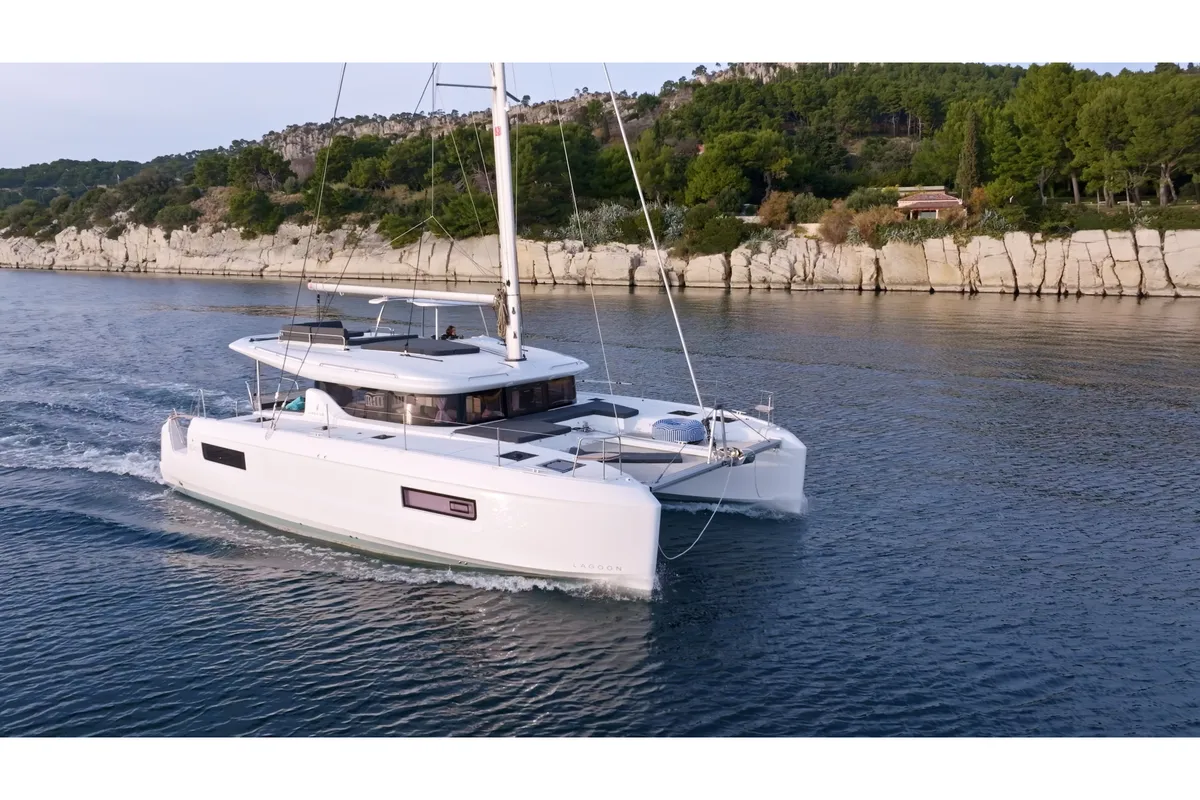 Exterior view of LA ROSE, a Lagoon 43 catamaran at Split, Croatia