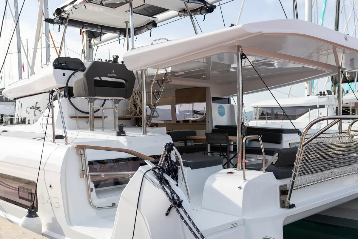 Deck of LA ROSE, a Lagoon 43 catamaran at Split, Croatia