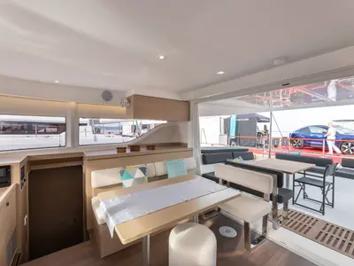 Salon of LA ROSE, a Lagoon 43 catamaran at Split, Croatia