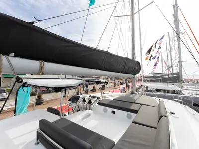 Deck of LA ROSE, a Lagoon 43 catamaran at Split, Croatia