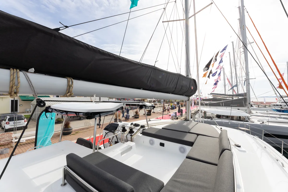 Deck of LA ROSE, a Lagoon 43 catamaran at Split, Croatia