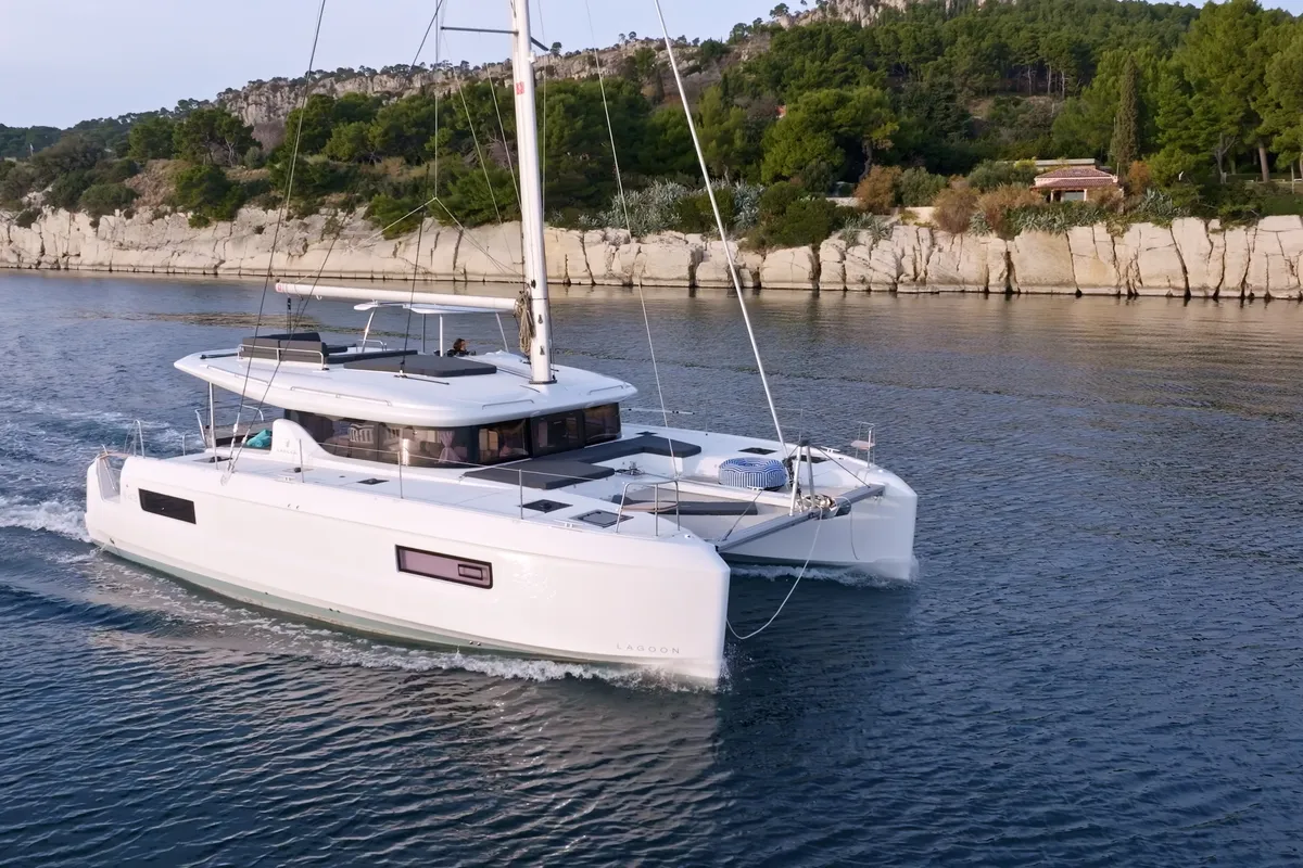 Exterior view of LA ROSE, a Lagoon 43 catamaran at Split, Croatia