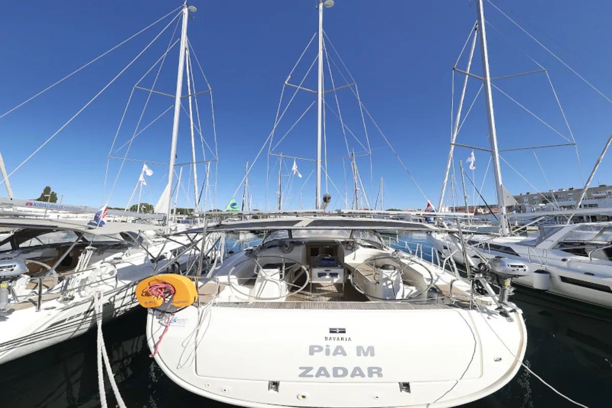 Exterior view of Pia M, a Bavaria Cruiser 40 sailboat at Zadar, Croatia