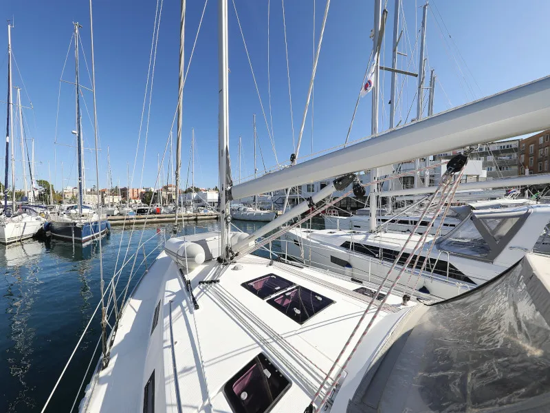Deck of Pia M, a Bavaria Cruiser 40 sailboat at Zadar, Croatia