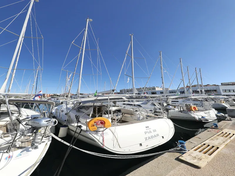 Exterior view of Pia M, a Bavaria Cruiser 40 sailboat at Zadar, Croatia