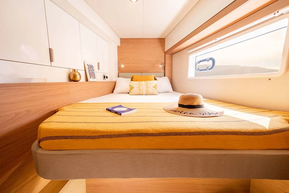 Cabin on Sanemiro , a Bali 4.2 catamaran at Roche Caiman, Seychelles