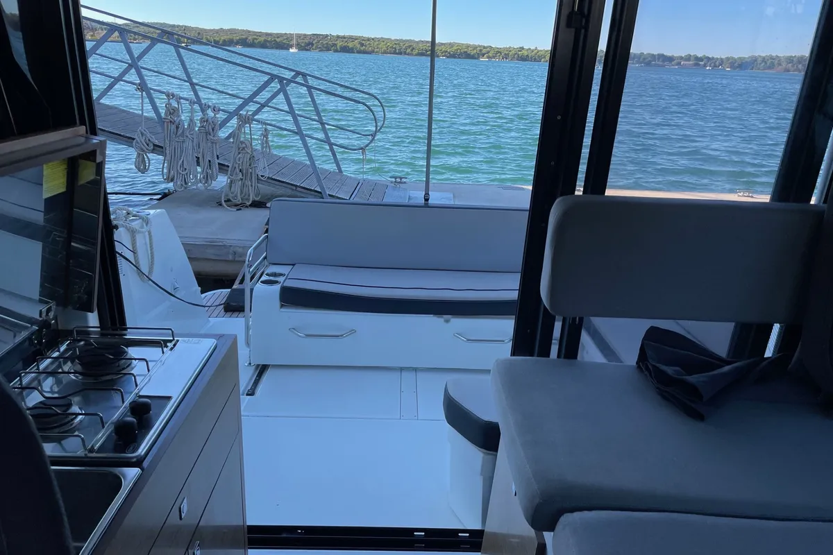 Salon of Riva, a Jeanneau Merry Fisher 895 motorboat at Grad Biograd na Moru, Croatia