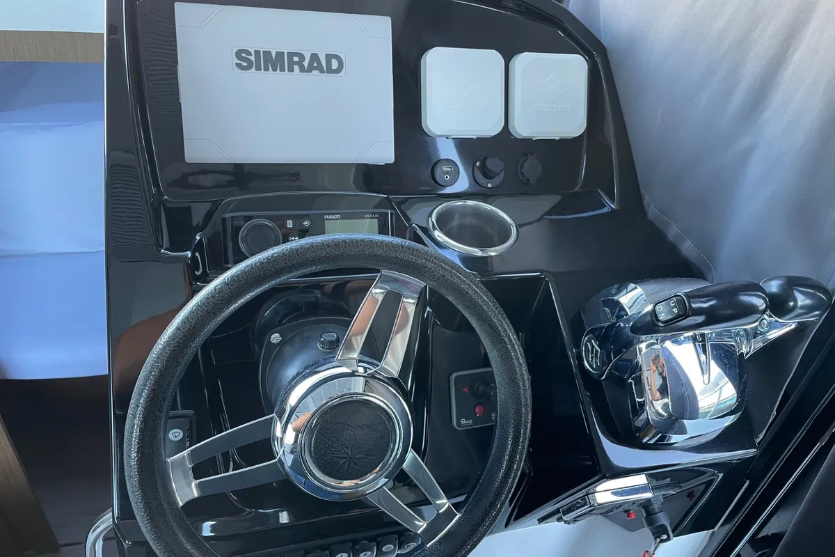 Cockpit of Riva, a Jeanneau Merry Fisher 895 motorboat at Grad Biograd na Moru, Croatia